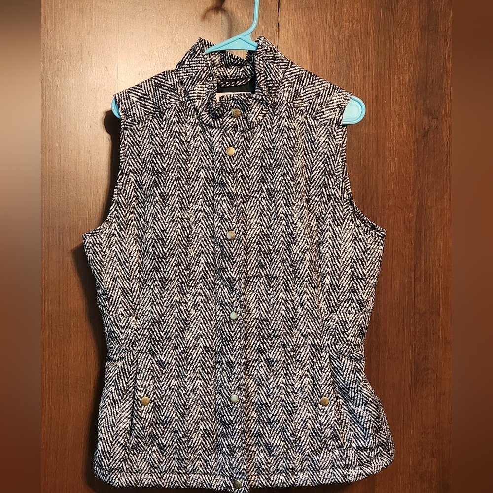 Merona Black and White Herringbone Button Down Vest